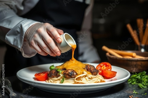 Chef Pouring Gravy for Dinner