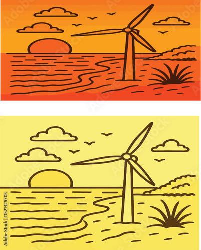 Modern Windmill for Renewable Energy Production Isolated on Clear Sky Background.