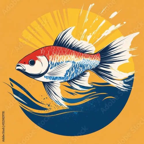 Bright fish leaps from water showcasing vivid colors against a warm background highlighting nature's beauty