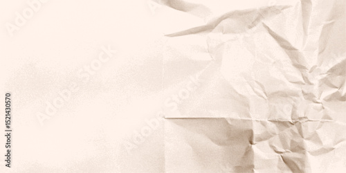 Realistic depiction of crumpled paper exhibiting a rich texture, with detailed creases and abrasions that reflect its worn and aged condition.