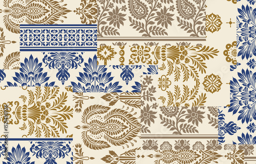 Patchwork Ethnic Motifs Ikat floral paisley embroidery floral. ikat Saree Sarong oriental pattern traditional.Ikat embroidery style abstract embroidery design for texture,fabric,clothing,decoration