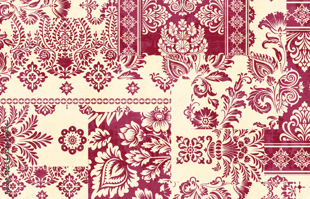 Patchwork Ethnic Motifs Ikat floral paisley embroidery floral. ikat Saree Sarong oriental pattern traditional.Ikat embroidery style abstract embroidery design for texture,fabric,clothing,decoration