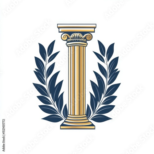 Decorative column surrounded by laurel leaves representing classical architecture and victory in an illustrated design