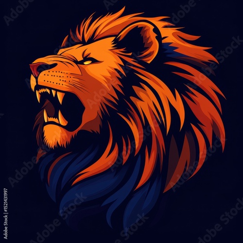 Vibrant lion head illustration showcasing powerful features in a bold, modern design with rich colors