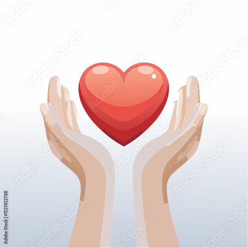 Vector simple linear illustration, hand poster, logo, print design template, hand drawn hands holding hear,t gesture in minimal modern art style