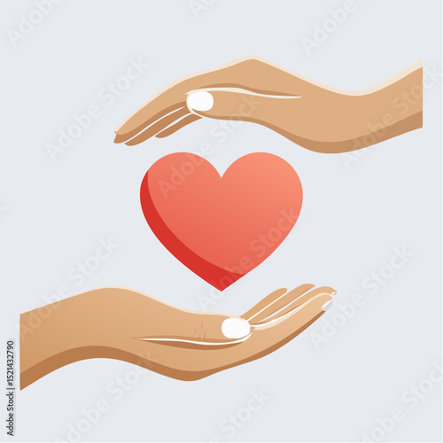 Vector simple linear illustration, hand poster, logo, print design template, hand drawn hands holding hear,t gesture in minimal modern art style