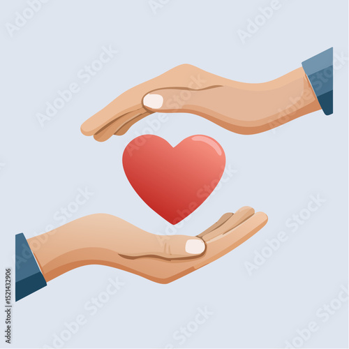 Vector simple linear illustration, hand poster, logo, print design template, hand drawn hands holding hear,t gesture in minimal modern art style