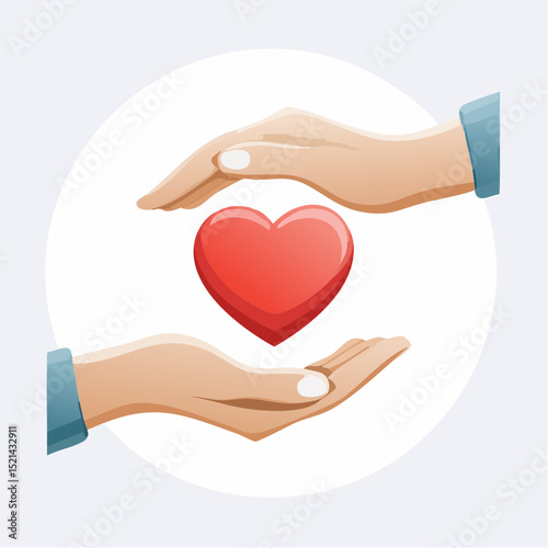 Vector simple linear illustration, hand poster, logo, print design template, hand drawn hands holding hear,t gesture in minimal modern art style