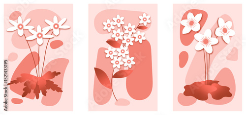 A floral-themed background vector set featuring calming pastel colors, complemented by silhouettes of flowers and abstract shape. Perfect for posters, prints, covers, wallpapers, or home decor.