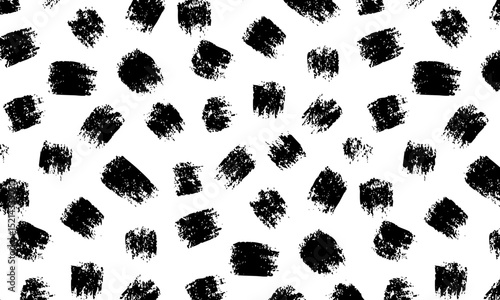 Grunge spots hand-drawn seamless vector pattern. Ink dirty circles, black paint dry brush splatters, blotches texture. Abstract rough blots background. Perfect for wrapping paper and design projects.