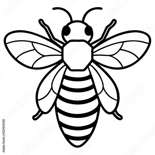 Fuzzy Honey Bee Line Art, Simple Textured Insect Icon, Cute Vector SVG Design