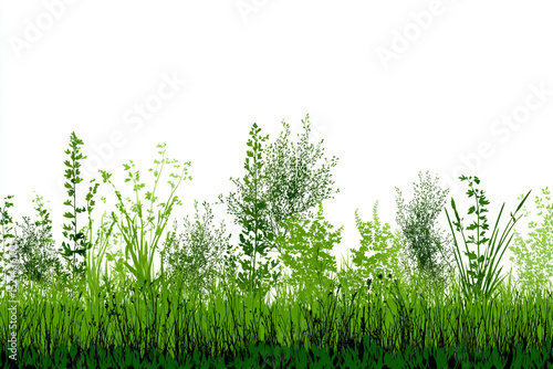 Green grass silhouette. Cartoon lines of plants and shrubs for boarding and framing, eco and organic logo element