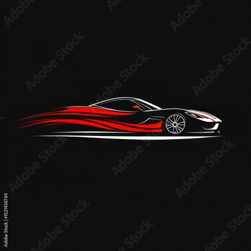 Stylish sports car silhouette design featuring dynamic lines in red and white on a black background