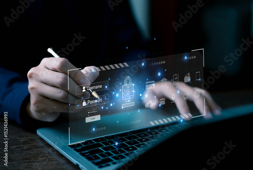 Cyber security protection program to protect password login information on websites and online internet networks securely and confidentially to prevent hackers from accessing financial information.	