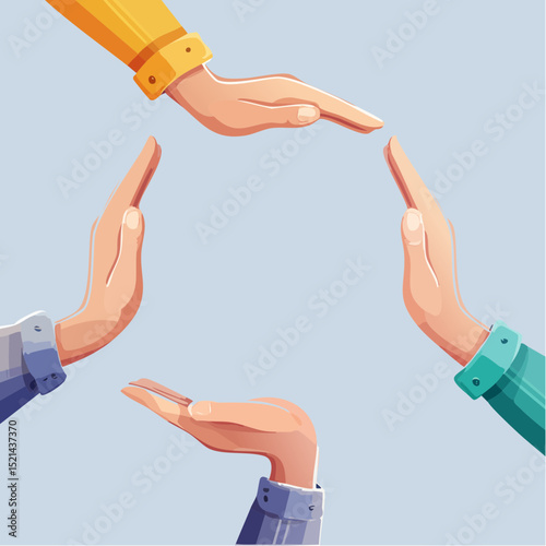 Vector simple linear illustration, hand poster, logo, print design template, hand drawn hands making frame and gesture in minimal modern art style