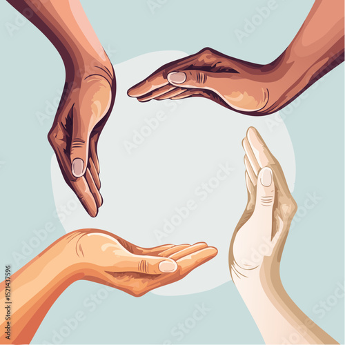 Vector simple linear illustration, hand poster, logo, print design template, hand drawn hands making frame and gesture in minimal modern art style