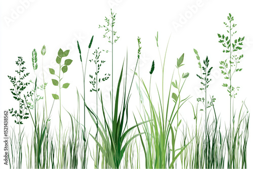 Green grass silhouette. Cartoon lines of plants and shrubs for boarding and framing, eco and organic logo element