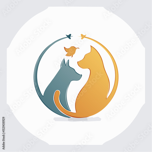 Vector logo design template for pet shops, veterinary clinics and homeless animals shelters -cat, dog and bird - friendly pets - badge for websites