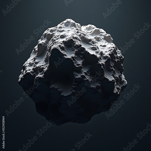 Textured Rock Formation Floating in Dark Space Sci-fi Style Concept