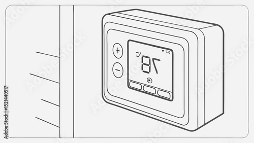 Illustration of a thermostat with a digital display showing the temperature in degrees celsius at eighty five