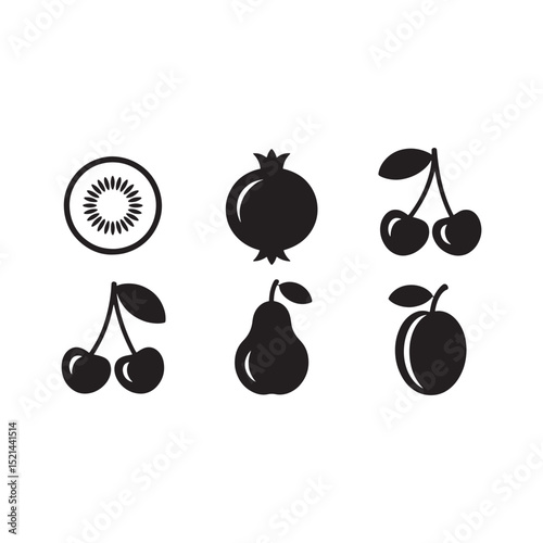 Black Silhouette of Assorted Berries and Fruits