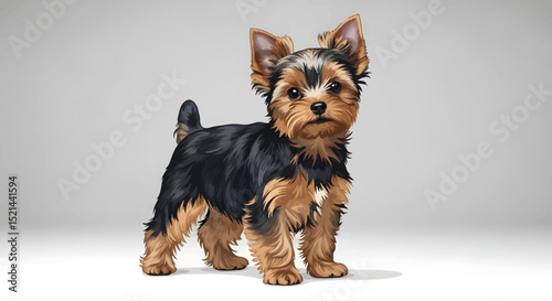 Adorable Yorkshire Terrier Puppy Standing Proudly with Alert Expression and Soft Fur