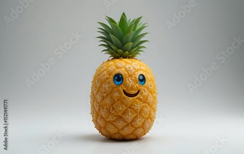 Cute pineapple with face cartoon illustration tropical fruit food design summer fresh healthy vitamin 100 character
