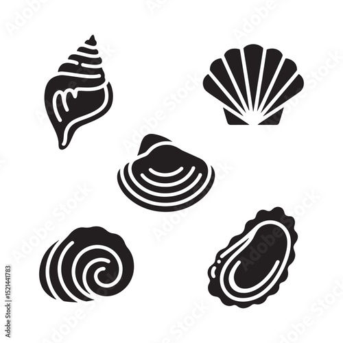 Black Silhouette of Assorted Seashells