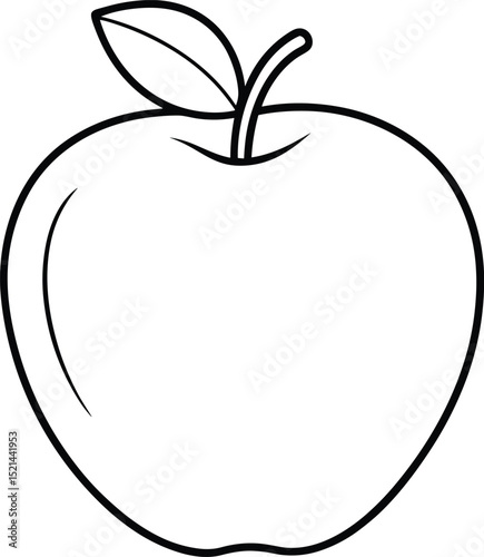 Apple Line Drawing Vector – Clean Fruit Outline Illustration with Leaf