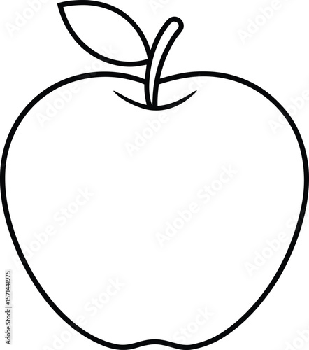 Simple Apple Outline Vector – Minimalist Fruit Line Art with Leaf