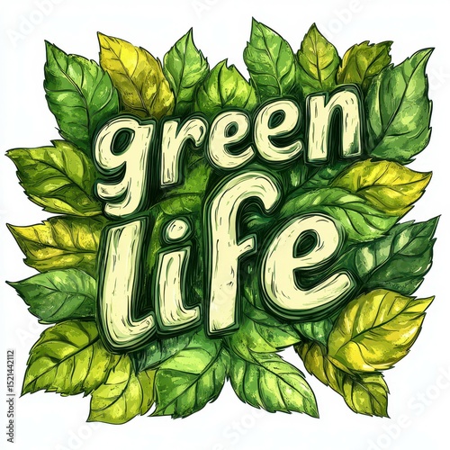 Creative design showcasing vibrant green foliage with the text Green Life emphasizes nature's beauty and importance for a sustainable lifestyle