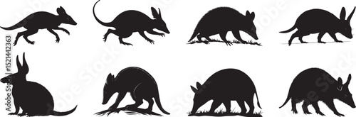 Aardvark Alert Body upright, with head raised and ears extended, scanning the surroundings for danger. full length silhouette black vector illustration
