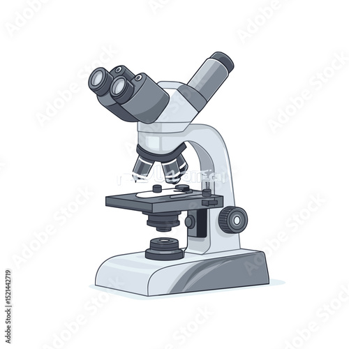 Pixelated Illustration of Gray Microscope on White Background for Scientific Research and Laboratory Experimentation