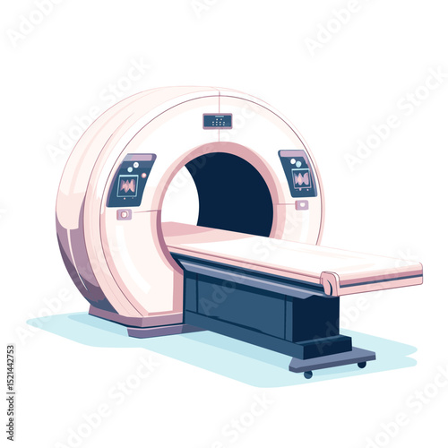 Pixelated Magnetic Resonance Imaging Machine with Bed in White Background for Medical Diagnostic and Health Research