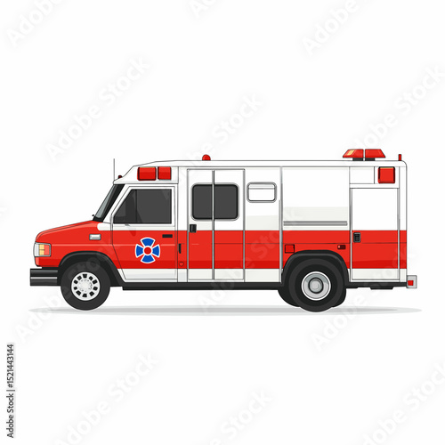 Red and White Emergency Ambulance Van Illustration for Medical Support and Urgent Healthcare Services