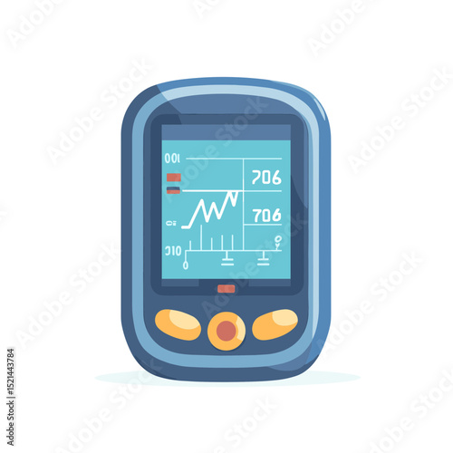 Retro Blue Digital Device with Graph Screen and Yellow Buttons in Pixel Art Style