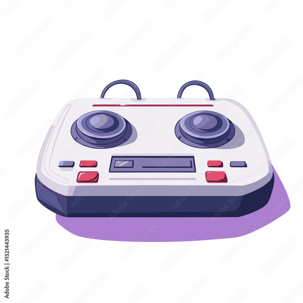 Fototapeta premium Retro Style Game Controller with Round Dials and Red Buttons on White Background Isometric Pixel Art Design