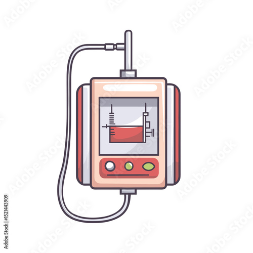 Retro Pixel Style Medical Iv Drip Machine with Red Liquid in Display Blood Transfusion Device in White Isolated Background