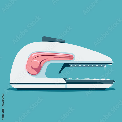 Retro White and Pink Sewing Machine on Teal Background with Detailed Stitching Mechanism and Smooth Design for Domestic and Fashion Projects