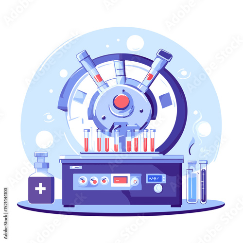 Scientific Laboratory Equipment with Test Tubes and Automated System in Blue and White