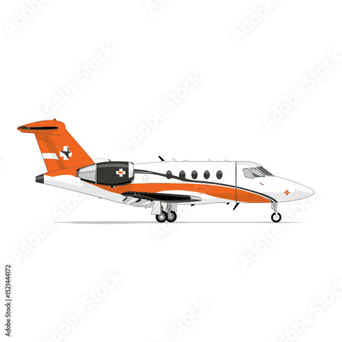 Side View of a White and Orange Business Jet Against Plain Background Depicting Modern Air Transportation
