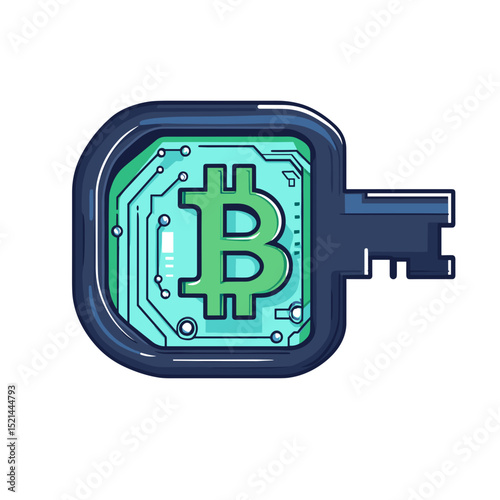 Stylized Bitcoin Key Illustration Isolated on White Background for Secure Cryptocurrency Concept and Financial Technology Theme