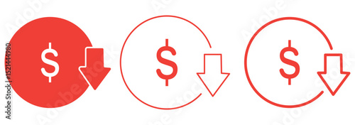 cost reduction icon vector. dollar decrease sign. profit decrease symbol. cost saving sign. vector illustration on transparent background