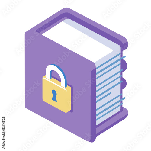Stylized Purple Book with Gold Padlock Featuring Data Protection and Security Concept
