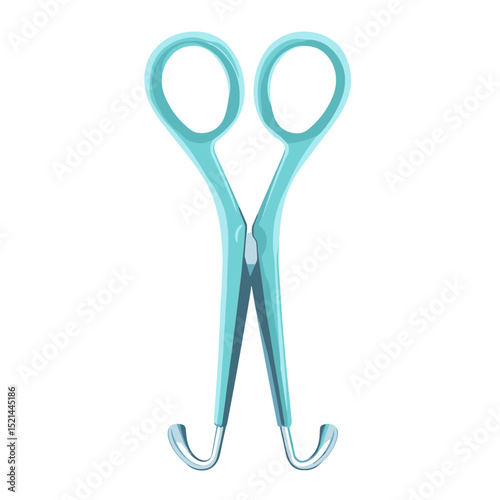 Surgical Blue Scissors Instrument Isolated On White Background Medical Equipment Illustration With Steel Clamp And Hook Design
