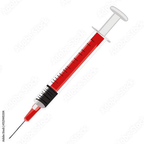 Syringe with Red Liquid for Medical Use in Healthcare and Prevention on White Background
