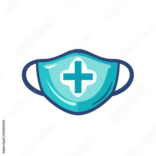 Teal and White Medical Face Mask with Blue Outline Against White Background for Protection