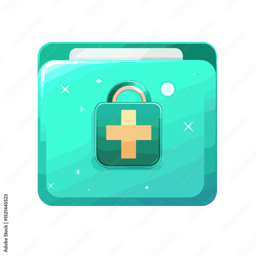 Teal Medical Folder Icon with Gold Cross on White Background Healthcare Concept Teal Medical Folder Icon with Gold Cross on White Background Healthcare Concept