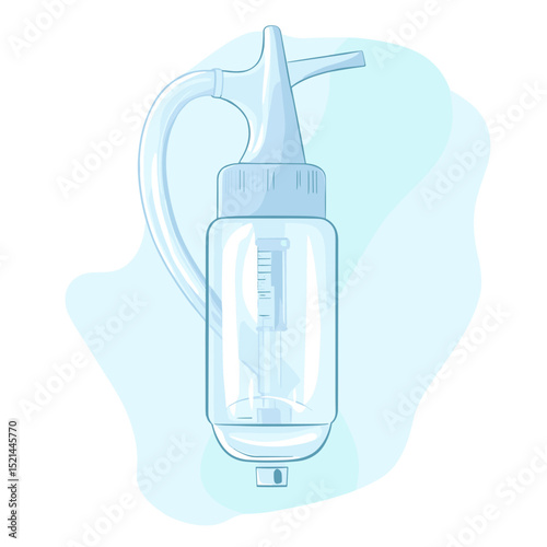 Transparent Nasal Spray Bottle with Blue Liquid for Medical Use Isolated in White Background