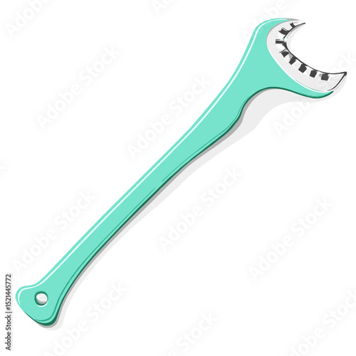 Turquoise Adjustable Wrench Tool Illustration on White Background for Maintenance and Repair
